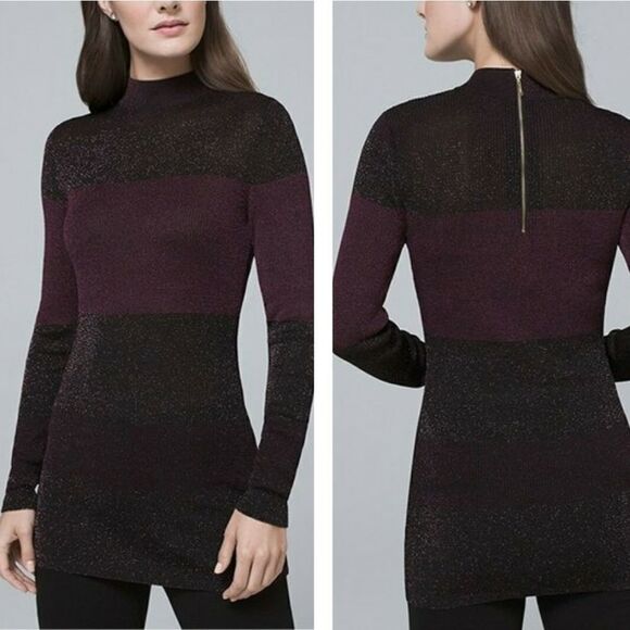 Whbm Rich Plum Shimmer Long-Sleeve sweater dress - Picture 1 of 11